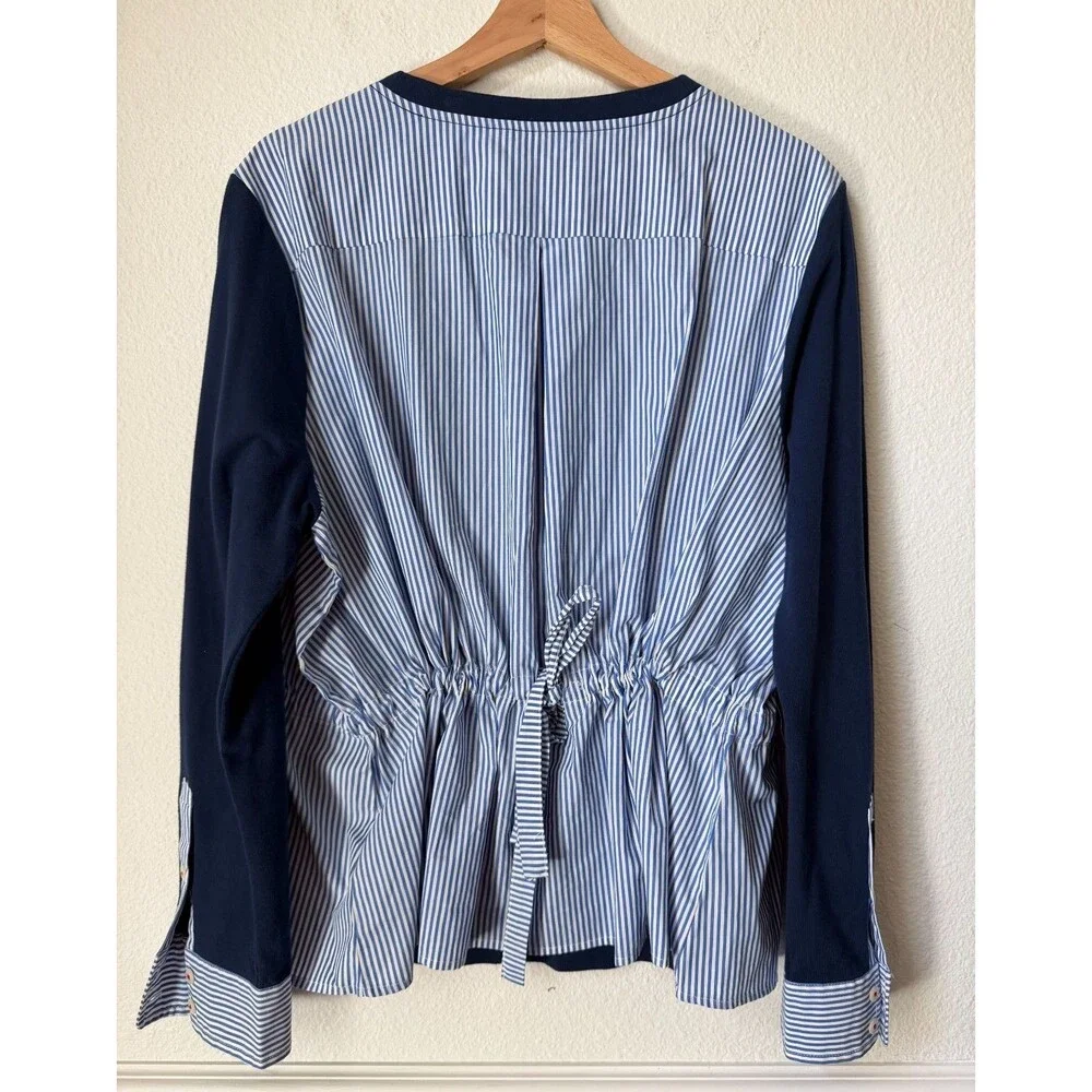 Vineyard Vines Mixed Media Tie Back Striped Top Womens XL Blue White Preppy - Picture 2 of 11